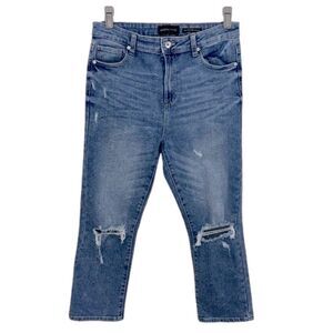 Kendall + Kylie Jeans Size 13 Jr Iconic High Rise Distressed Straight Leg
